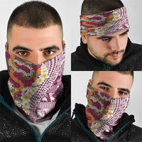 Hawaiian Plumeria Lei Neck Gaiter Kakau Motifs and Palaka Half Style Pink Color LT03 - Polynesian Pride