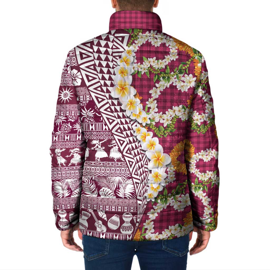 Hawaiian Plumeria Lei Padded Jacket Kakau Motifs and Palaka Half Style Pink Color LT03 - Polynesian Pride