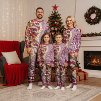 Hawaiian Plumeria Lei Christmas Pajama Set Kakau Motifs and Palaka Half Style Pink Color LT03 - Polynesian Pride