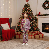 Hawaiian Plumeria Lei Christmas Pajama Set Kakau Motifs and Palaka Half Style Pink Color LT03 Kid Pink - Polynesian Pride