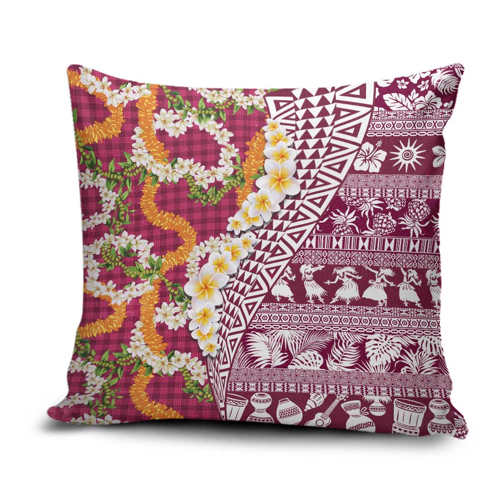 Hawaiian Plumeria Lei Pillow Cover Kakau Motifs and Palaka Half Style Pink Color LT03 Pink - Polynesian Pride