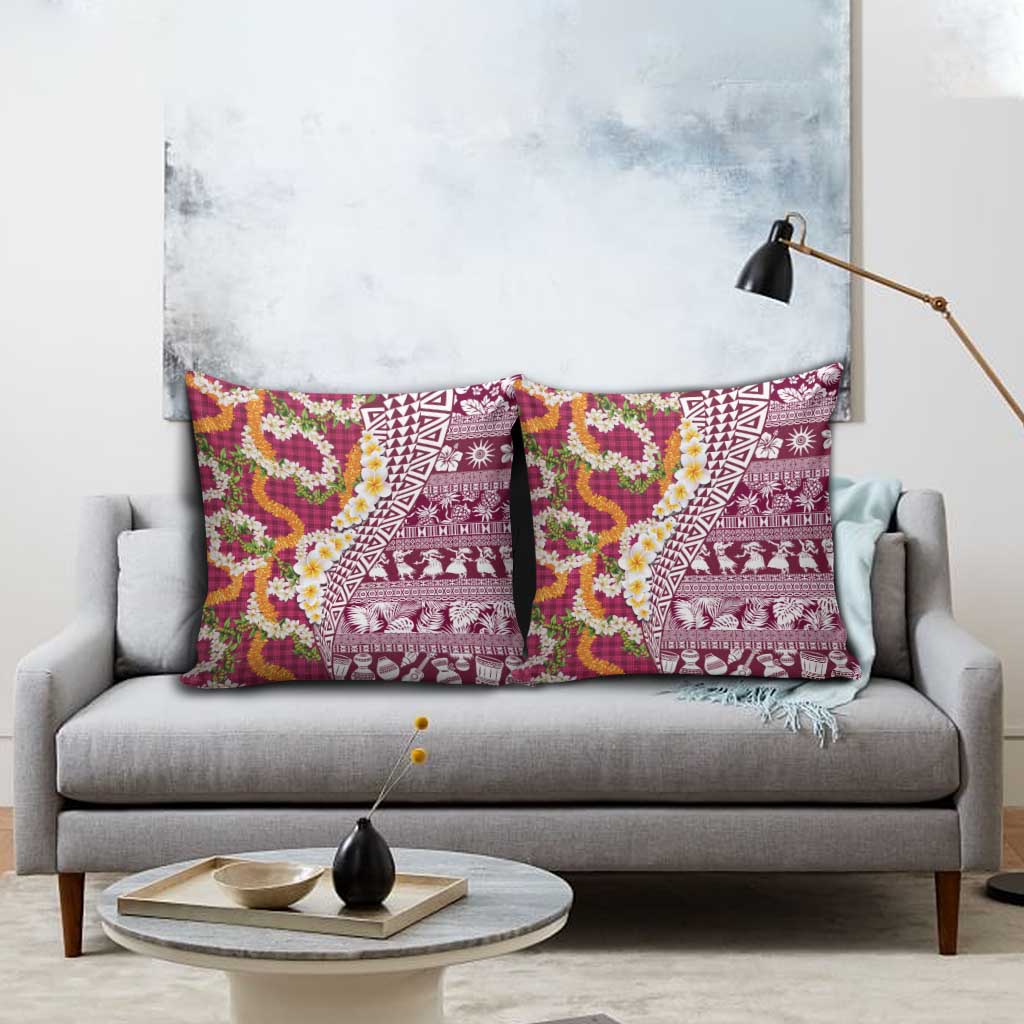 Hawaiian Plumeria Lei Pillow Cover Kakau Motifs and Palaka Half Style Pink Color LT03 - Polynesian Pride