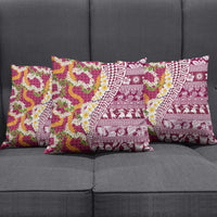 Hawaiian Plumeria Lei Pillow Cover Kakau Motifs and Palaka Half Style Pink Color LT03 - Polynesian Pride