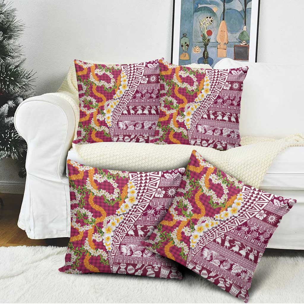 Hawaiian Plumeria Lei Pillow Cover Kakau Motifs and Palaka Half Style Pink Color LT03 - Polynesian Pride