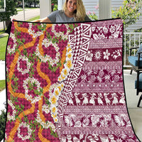 Hawaiian Plumeria Lei Quilt Kakau Motifs and Palaka Half Style Pink Color LT03 Pink - Polynesian Pride