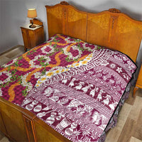 Hawaiian Plumeria Lei Quilt Kakau Motifs and Palaka Half Style Pink Color LT03 - Polynesian Pride