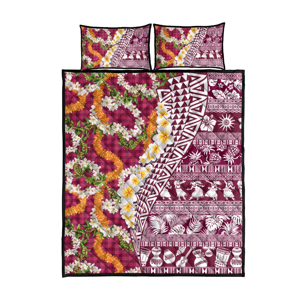 Hawaiian Plumeria Lei Quilt Bed Set Kakau Motifs and Palaka Half Style Pink Color LT03 - Polynesian Pride