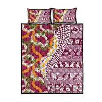 Hawaiian Plumeria Lei Quilt Bed Set Kakau Motifs and Palaka Half Style Pink Color LT03 - Polynesian Pride