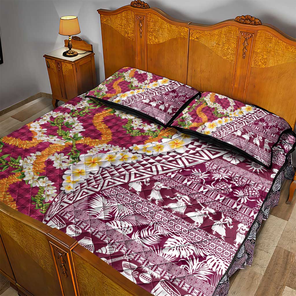 Hawaiian Plumeria Lei Quilt Bed Set Kakau Motifs and Palaka Half Style Pink Color LT03 - Polynesian Pride