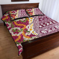 Hawaiian Plumeria Lei Quilt Bed Set Kakau Motifs and Palaka Half Style Pink Color LT03 - Polynesian Pride