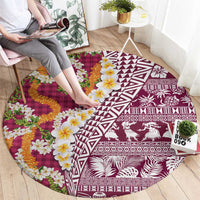 Hawaiian Plumeria Lei Round Carpet Kakau Motifs and Palaka Half Style Pink Color LT03 - Polynesian Pride
