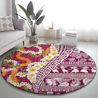 Hawaiian Plumeria Lei Round Carpet Kakau Motifs and Palaka Half Style Pink Color LT03 - Polynesian Pride