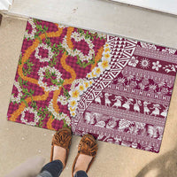 Hawaiian Plumeria Lei Rubber Doormat Kakau Motifs and Palaka Half Style Pink Color LT03 - Polynesian Pride