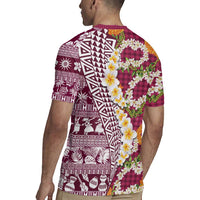 Hawaiian Plumeria Lei Rugby Jersey Kakau Motifs and Palaka Half Style Pink Color LT03 - Polynesian Pride