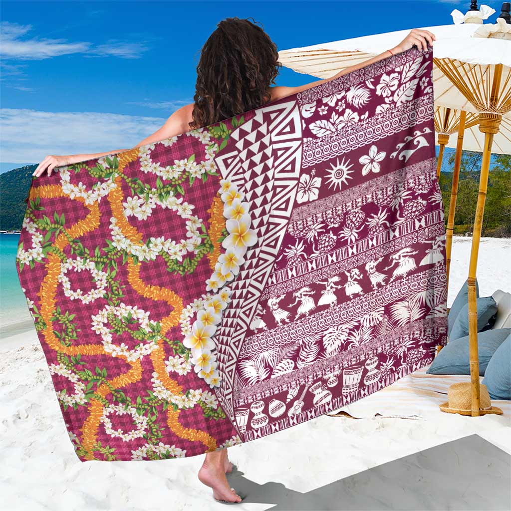 Hawaiian Plumeria Lei Sarong Kakau Motifs and Palaka Half Style Pink Color LT03 One Size 44 x 66 inches Pink - Polynesian Pride