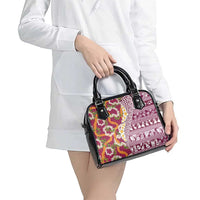 Hawaiian Plumeria Lei Shoulder Handbag Kakau Motifs and Palaka Half Style Pink Color LT03 - Polynesian Pride