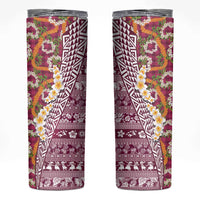 Hawaiian Plumeria Lei Skinny Tumbler Kakau Motifs and Palaka Half Style Pink Color LT03 Pink - Polynesian Pride