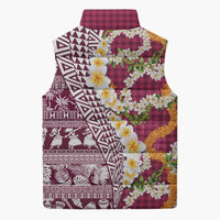 Hawaiian Plumeria Lei Sleeveless Puffer Jacket Kakau Motifs and Palaka Half Style Pink Color LT03 - Polynesian Pride
