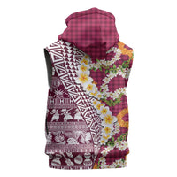 Hawaiian Plumeria Lei Sleeveless Zip Hoodie Kakau Motifs and Palaka Half Style Pink Color LT03 - Polynesian Pride