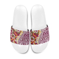 Hawaiian Plumeria Lei Slide Sandals Kakau Motifs and Palaka Half Style Pink Color LT03 Pink - Polynesian Pride