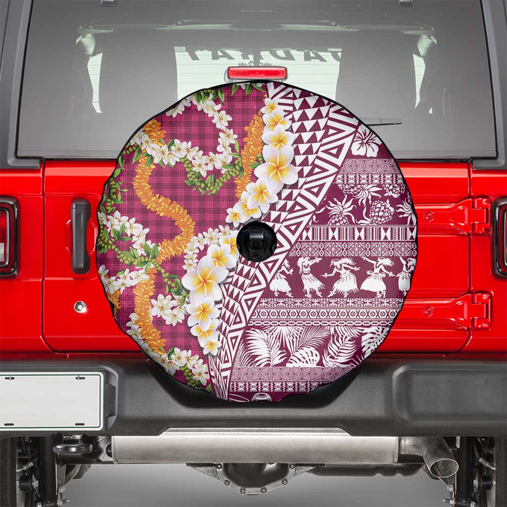 Hawaiian Plumeria Lei Spare Tire Cover Kakau Motifs and Palaka Half Style Pink Color LT03 - Polynesian Pride