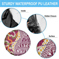 Hawaiian Plumeria Lei Spare Tire Cover Kakau Motifs and Palaka Half Style Pink Color LT03 - Polynesian Pride