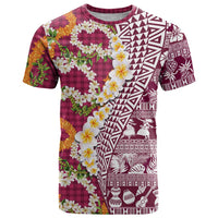 Hawaiian Plumeria Lei T Shirt Kakau Motifs and Palaka Half Style Pink Color LT03 Pink - Polynesian Pride