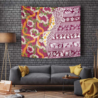 Hawaiian Plumeria Lei Tapestry Kakau Motifs and Palaka Half Style Pink Color LT03 Pink - Polynesian Pride