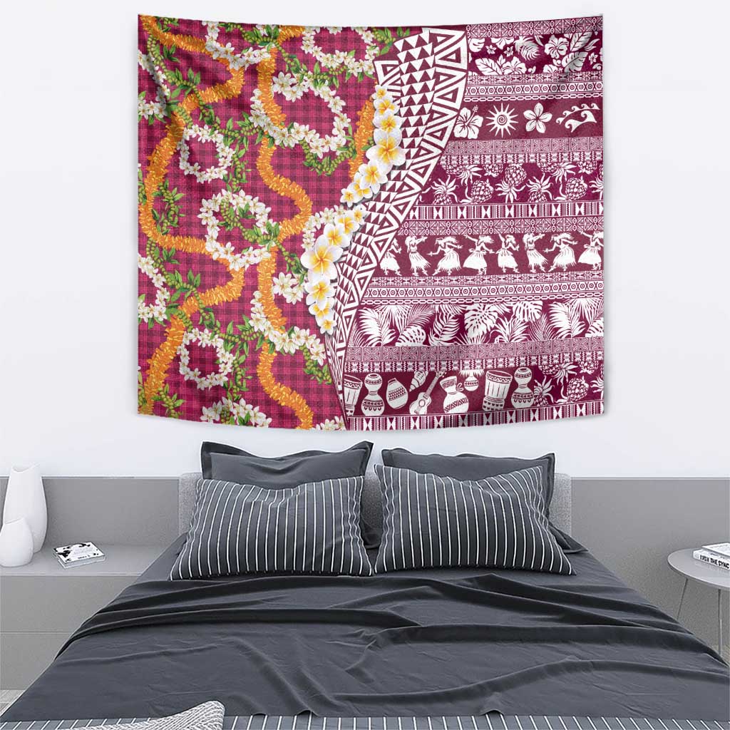Hawaiian Plumeria Lei Tapestry Kakau Motifs and Palaka Half Style Pink Color LT03 - Polynesian Pride