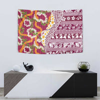 Hawaiian Plumeria Lei Tapestry Kakau Motifs and Palaka Half Style Pink Color LT03 - Polynesian Pride