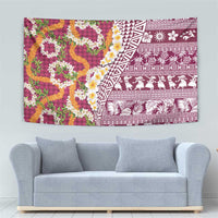 Hawaiian Plumeria Lei Tapestry Kakau Motifs and Palaka Half Style Pink Color LT03 - Polynesian Pride