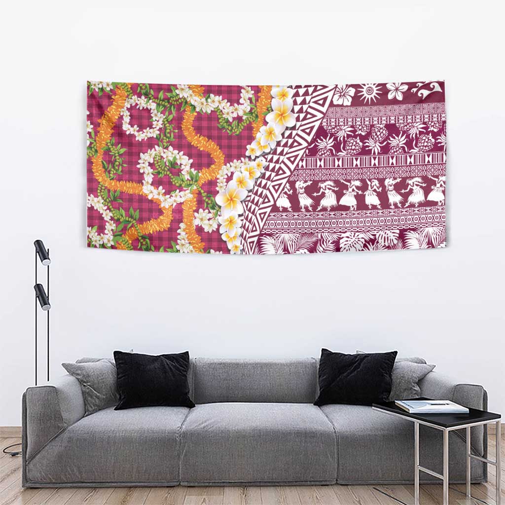 Hawaiian Plumeria Lei Tapestry Kakau Motifs and Palaka Half Style Pink Color LT03 - Polynesian Pride