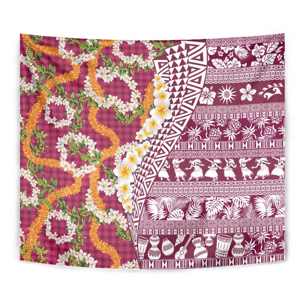 Hawaiian Plumeria Lei Tapestry Kakau Motifs and Palaka Half Style Pink Color LT03 - Polynesian Pride