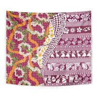 Hawaiian Plumeria Lei Tapestry Kakau Motifs and Palaka Half Style Pink Color LT03 - Polynesian Pride