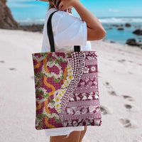 Hawaiian Plumeria Lei Tote Bag Kakau Motifs and Palaka Half Style Pink Color LT03 - Polynesian Pride