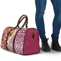 Hawaiian Plumeria Lei Travel Bag Kakau Motifs and Palaka Half Style Pink Color LT03 - Polynesian Pride