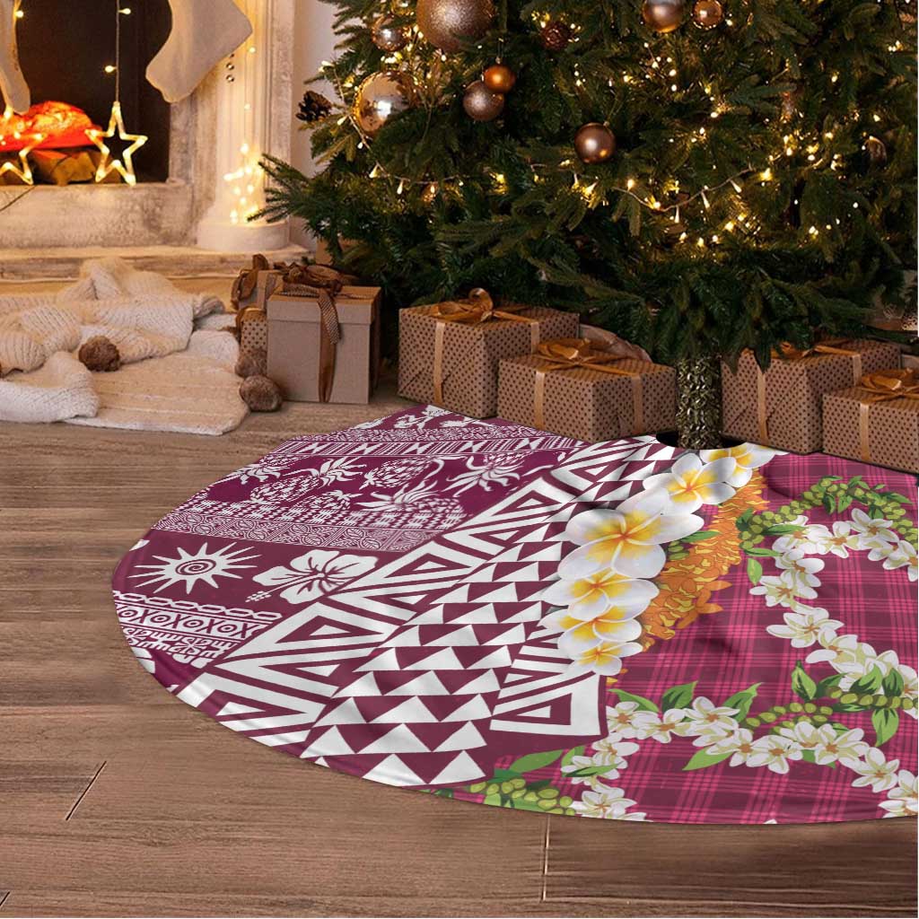 Hawaiian Plumeria Lei Tree Skirt Kakau Motifs and Palaka Half Style Pink Color LT03 - Polynesian Pride