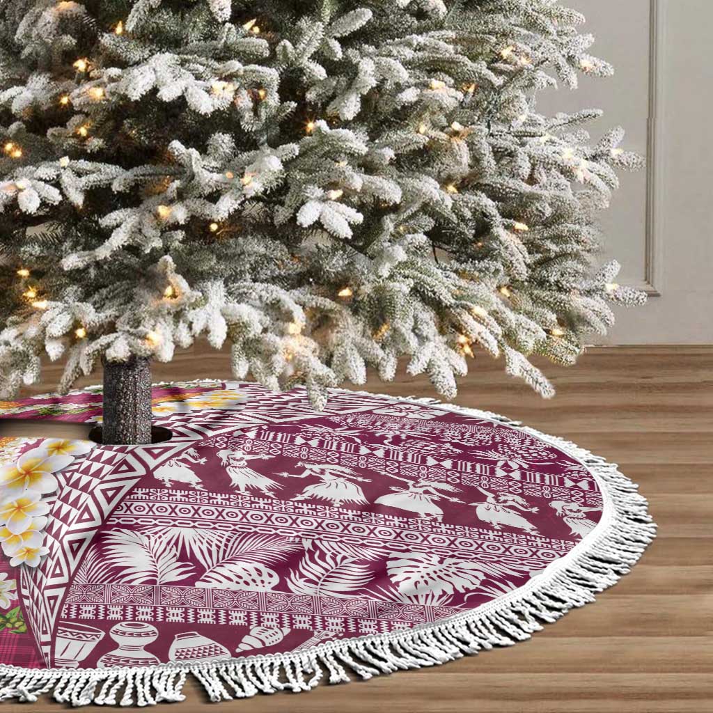 Hawaiian Plumeria Lei Tree Skirt Kakau Motifs and Palaka Half Style Pink Color LT03 - Polynesian Pride