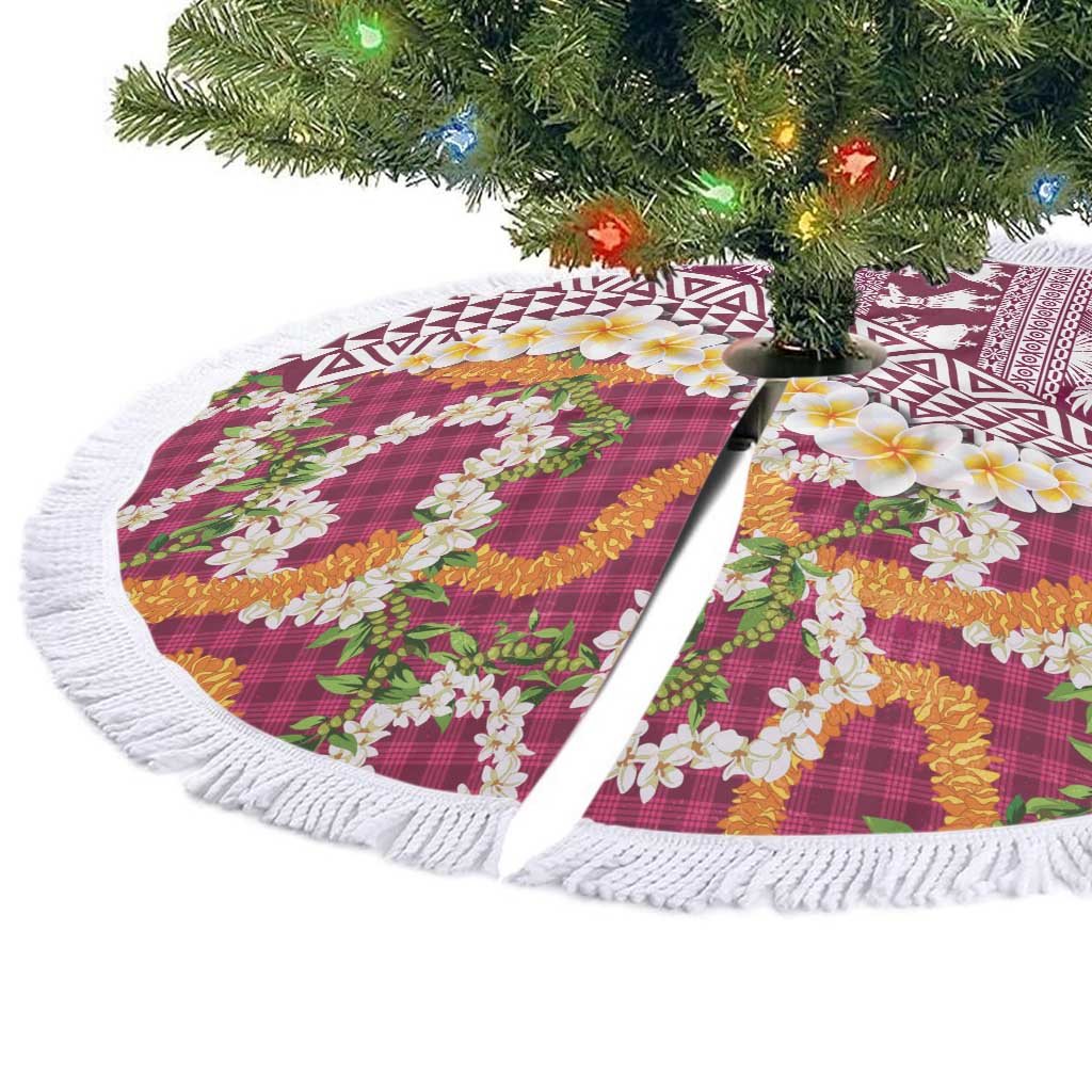 Hawaiian Plumeria Lei Tree Skirt Kakau Motifs and Palaka Half Style Pink Color LT03 - Polynesian Pride