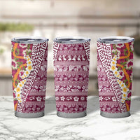 Hawaiian Plumeria Lei Tumbler Cup Kakau Motifs and Palaka Half Style Pink Color LT03 - Polynesian Pride