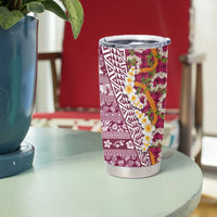 Hawaiian Plumeria Lei Tumbler Cup Kakau Motifs and Palaka Half Style Pink Color LT03 - Polynesian Pride