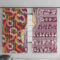 Hawaiian Plumeria Lei Window Curtain Kakau Motifs and Palaka Half Style Pink Color LT03 With Hooks Pink - Polynesian Pride