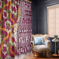 Hawaiian Plumeria Lei Window Curtain Kakau Motifs and Palaka Half Style Pink Color LT03 - Polynesian Pride