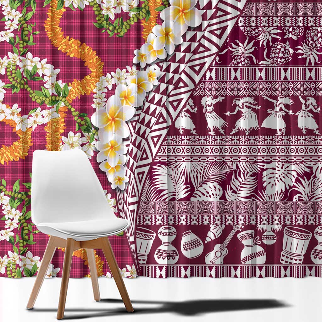 Hawaiian Plumeria Lei Window Curtain Kakau Motifs and Palaka Half Style Pink Color LT03 - Polynesian Pride
