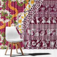 Hawaiian Plumeria Lei Window Curtain Kakau Motifs and Palaka Half Style Pink Color LT03 - Polynesian Pride