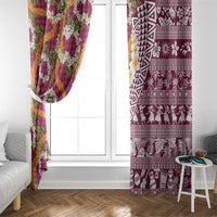 Hawaiian Plumeria Lei Window Curtain Kakau Motifs and Palaka Half Style Pink Color LT03 - Polynesian Pride