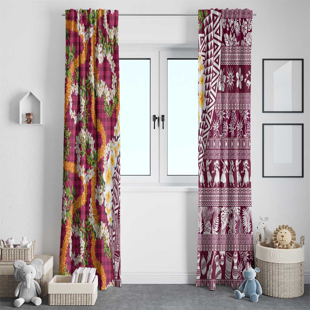 Hawaiian Plumeria Lei Window Curtain Kakau Motifs and Palaka Half Style Pink Color LT03 - Polynesian Pride