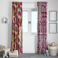 Hawaiian Plumeria Lei Window Curtain Kakau Motifs and Palaka Half Style Pink Color LT03 - Polynesian Pride