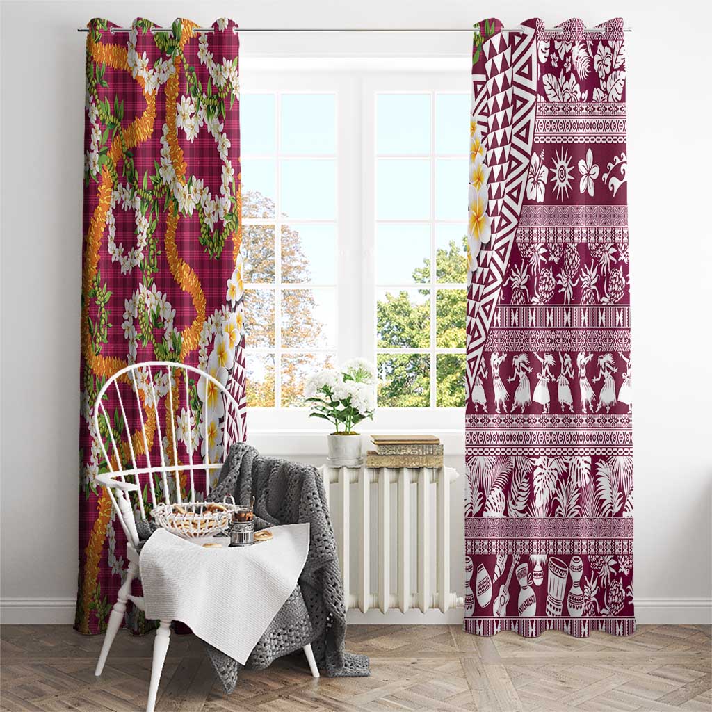 Hawaiian Plumeria Lei Window Curtain Kakau Motifs and Palaka Half Style Pink Color LT03 - Polynesian Pride