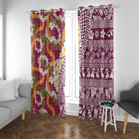 Hawaiian Plumeria Lei Window Curtain Kakau Motifs and Palaka Half Style Pink Color LT03 With Grommets Pink - Polynesian Pride